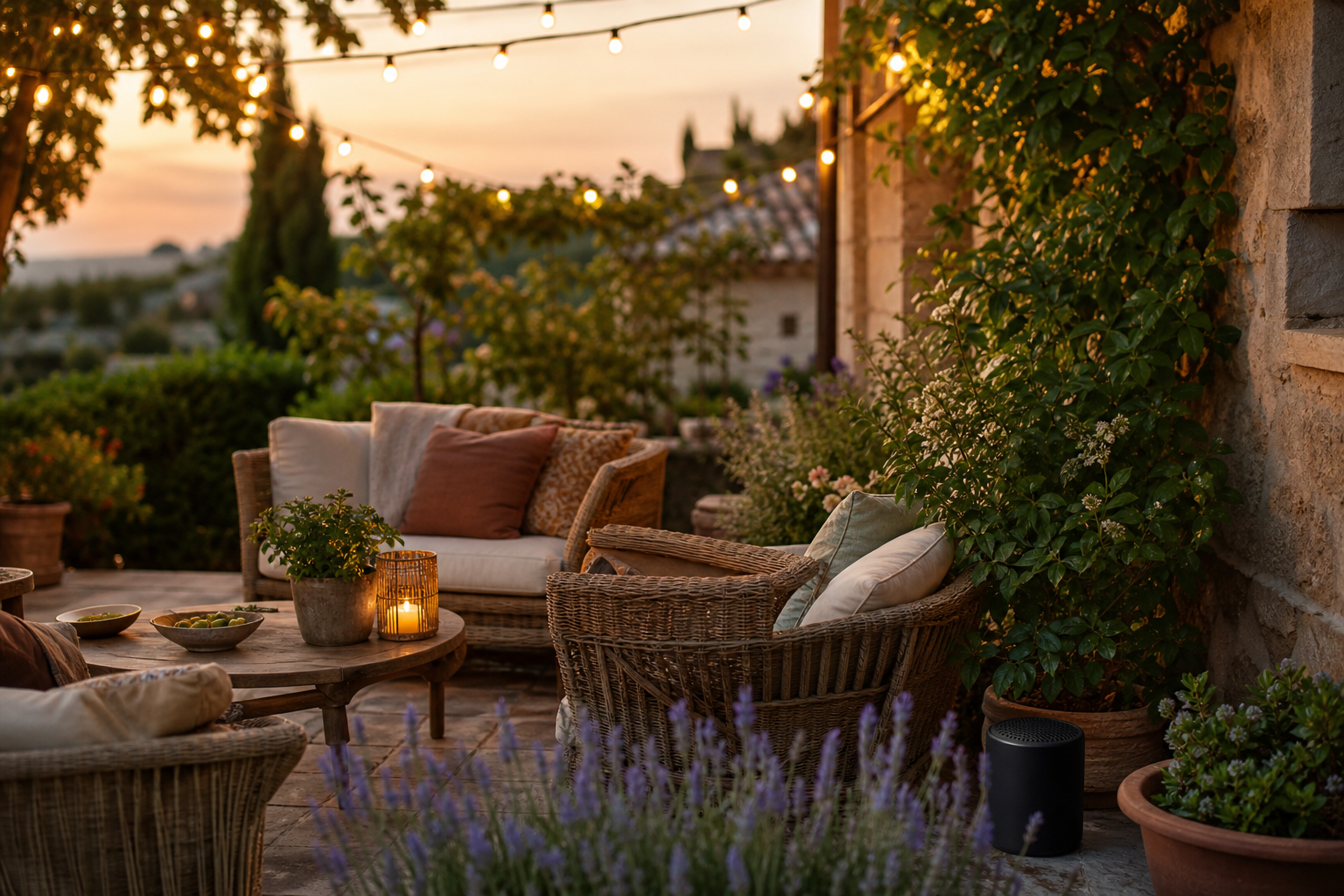 Zone de diffusion terrasse extérieure pour réception privée